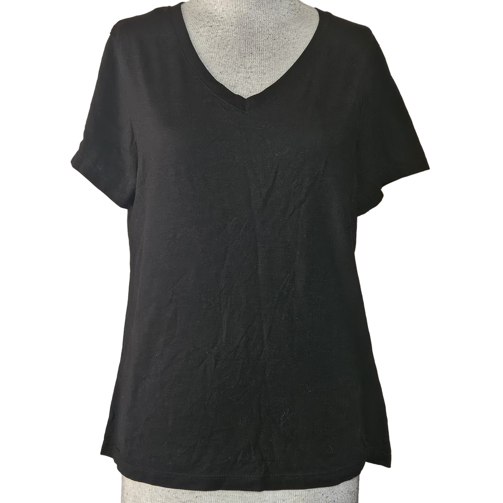 Black Casual V Neck Tee Shirt Size Large